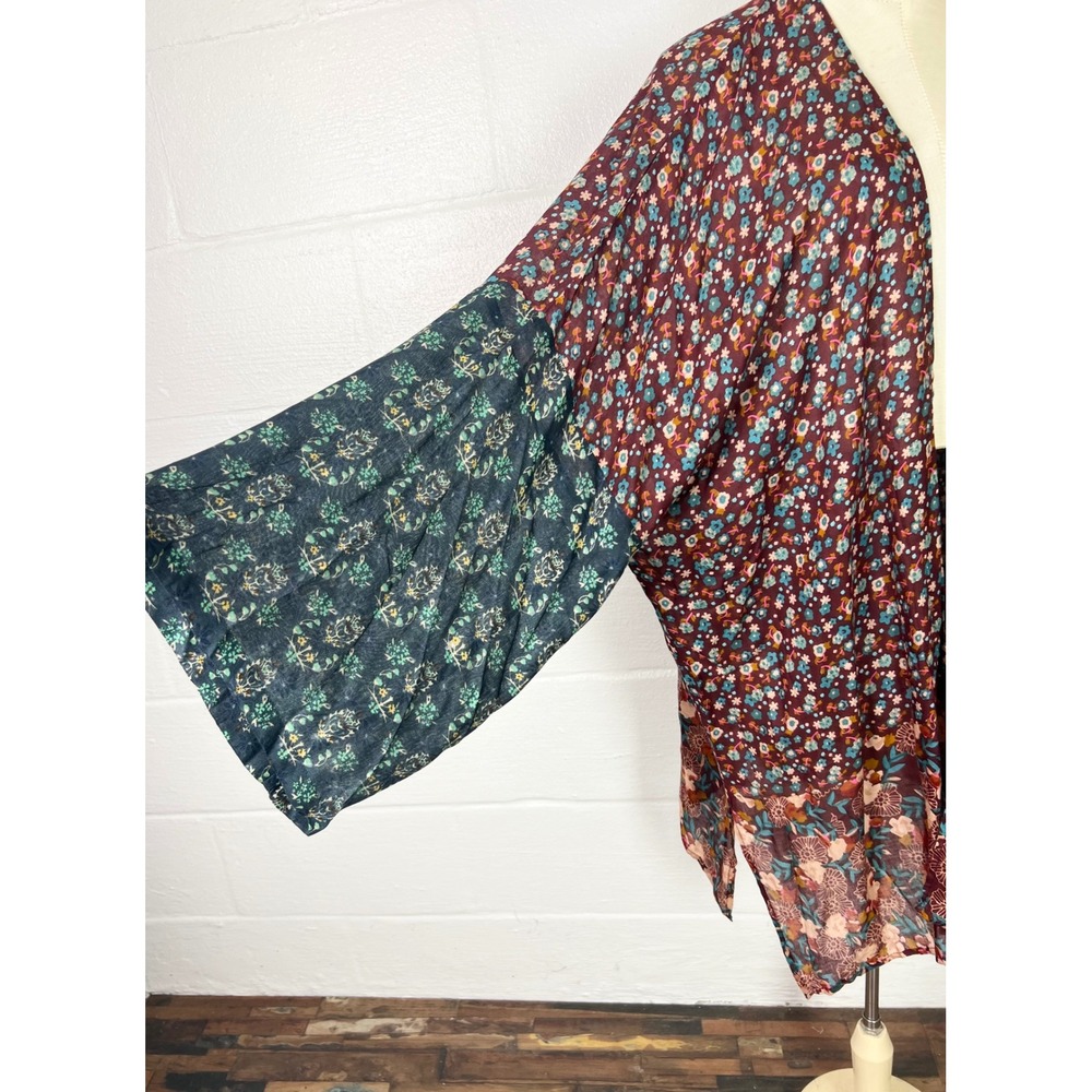 Natural Life Floral Kimono Wrap Burgundy Navy Boho Mixed Print L/XL - Picture 3 of 7